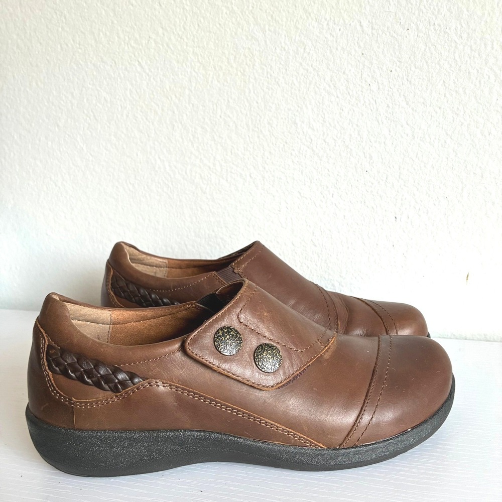 Aetrex Karina Monk Strap Brown Leather Comfort Slip On Shoes Loafers Flats Sz 10